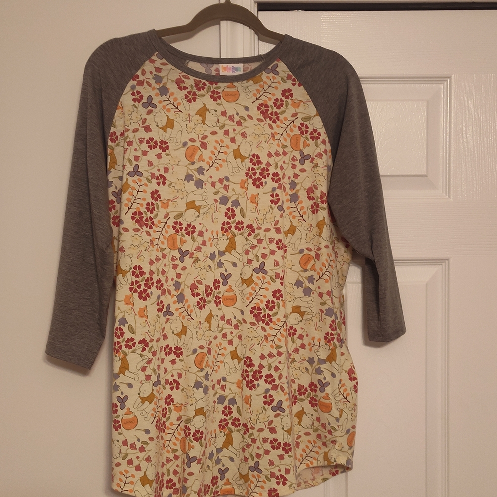 LuLaRoe Winnie The Pooh & Floral Randy Gray & Cream Size XL